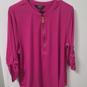 Ellen Tracy Vibrant Pink Blouse with Gold Zip